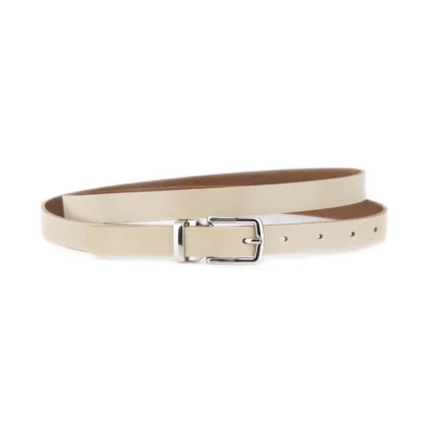 Thin Mens Cream Leather Belt With Silver Buckle 1 GLAZZY 20 LITAUP SILRECMAG