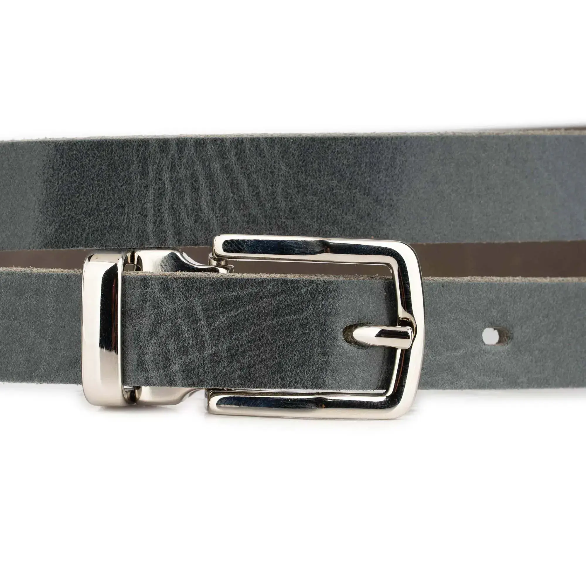 Thin Men's Gray Belt With Silver Rectangle Buckle 2