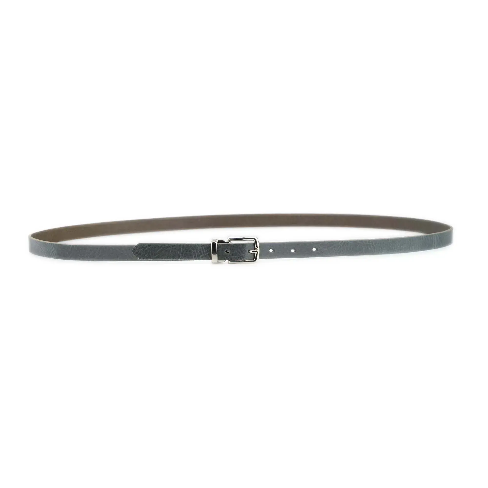 Thin Men's Gray Belt With Silver Rectangle Buckle 3