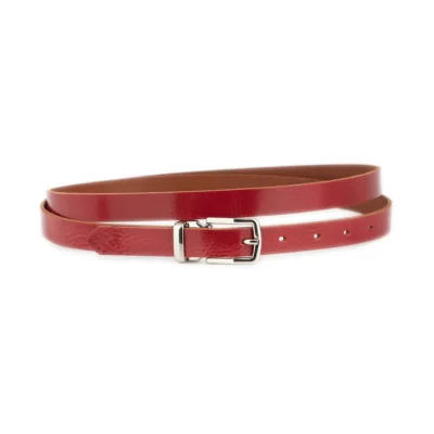 Thin Mens Red Belt With Rectangle Buckle 1 GLAZZY 20 RED SILRECMAG