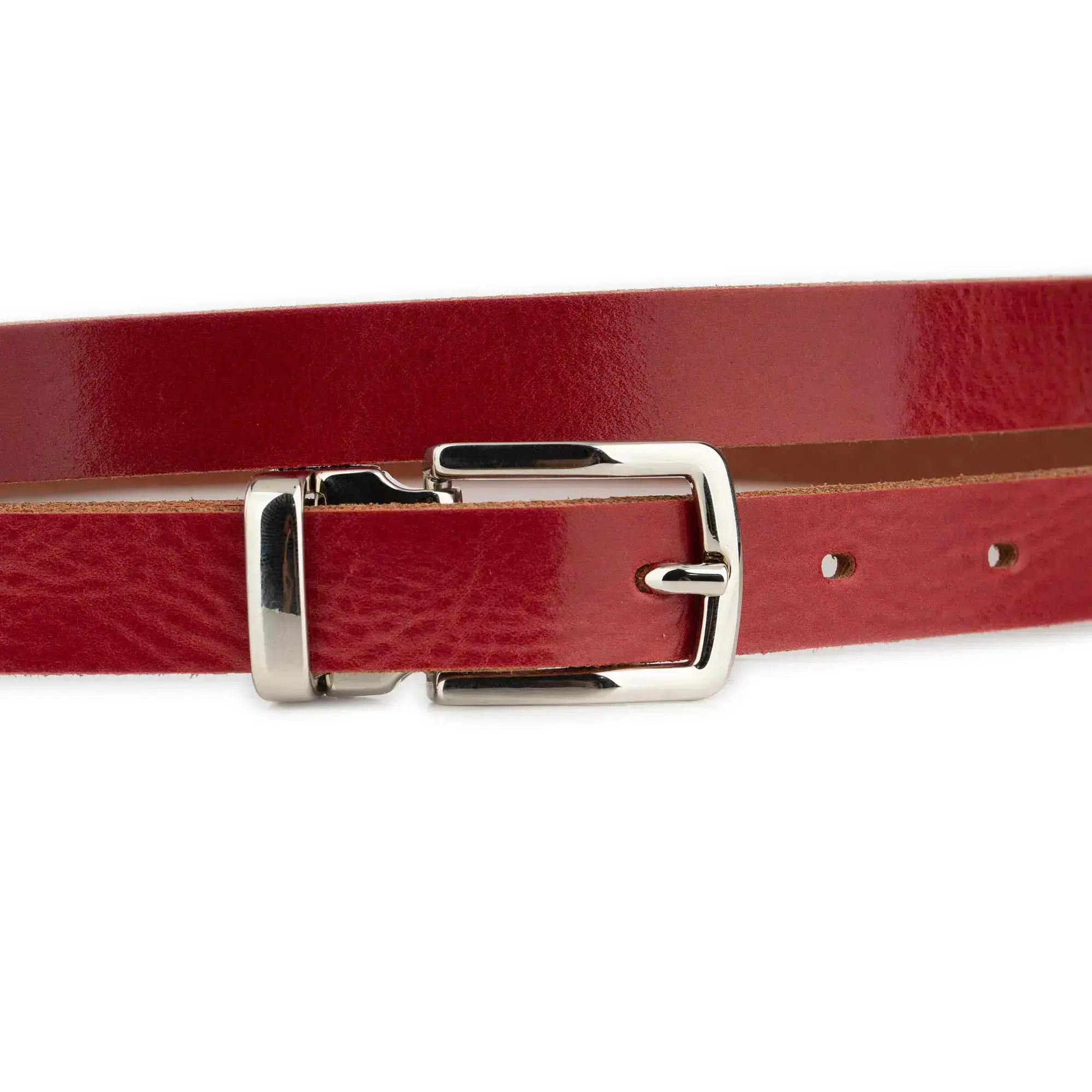 Thin Mens Red Belt With Rectangle Buckle 2