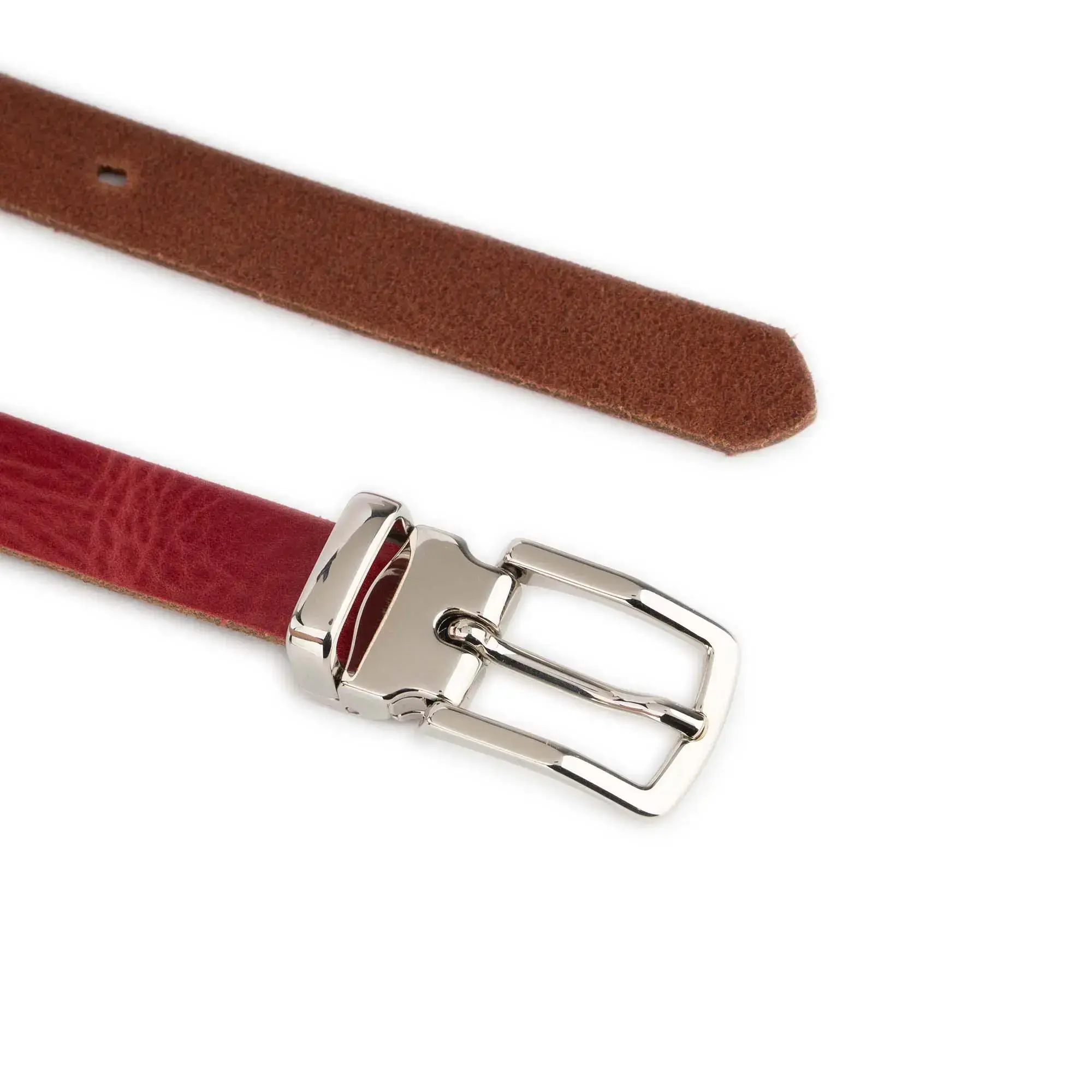 Thin Mens Red Belt With Rectangle Buckle 4