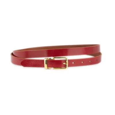 Thin Men's Red Leather Belt With Gold Buckle 1 GLAZZY 20 RED GOLRECMAG