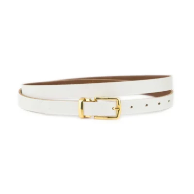 Thin Men’s White Leather Belt With Gold Buckle 1