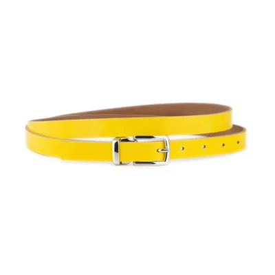 Thin Men's Yellow Belt With Silver Buckle 1 GLAZZY 20 YELLO SILRECMAG