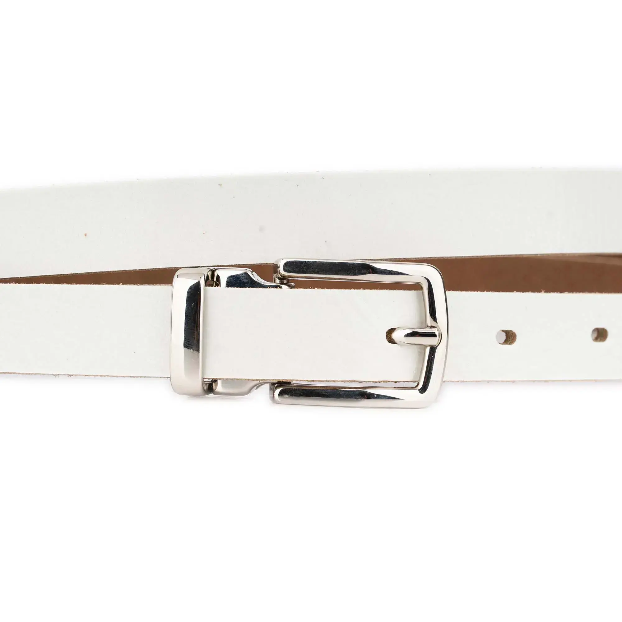 Thin White Belt For Men With Silver Buckle 2