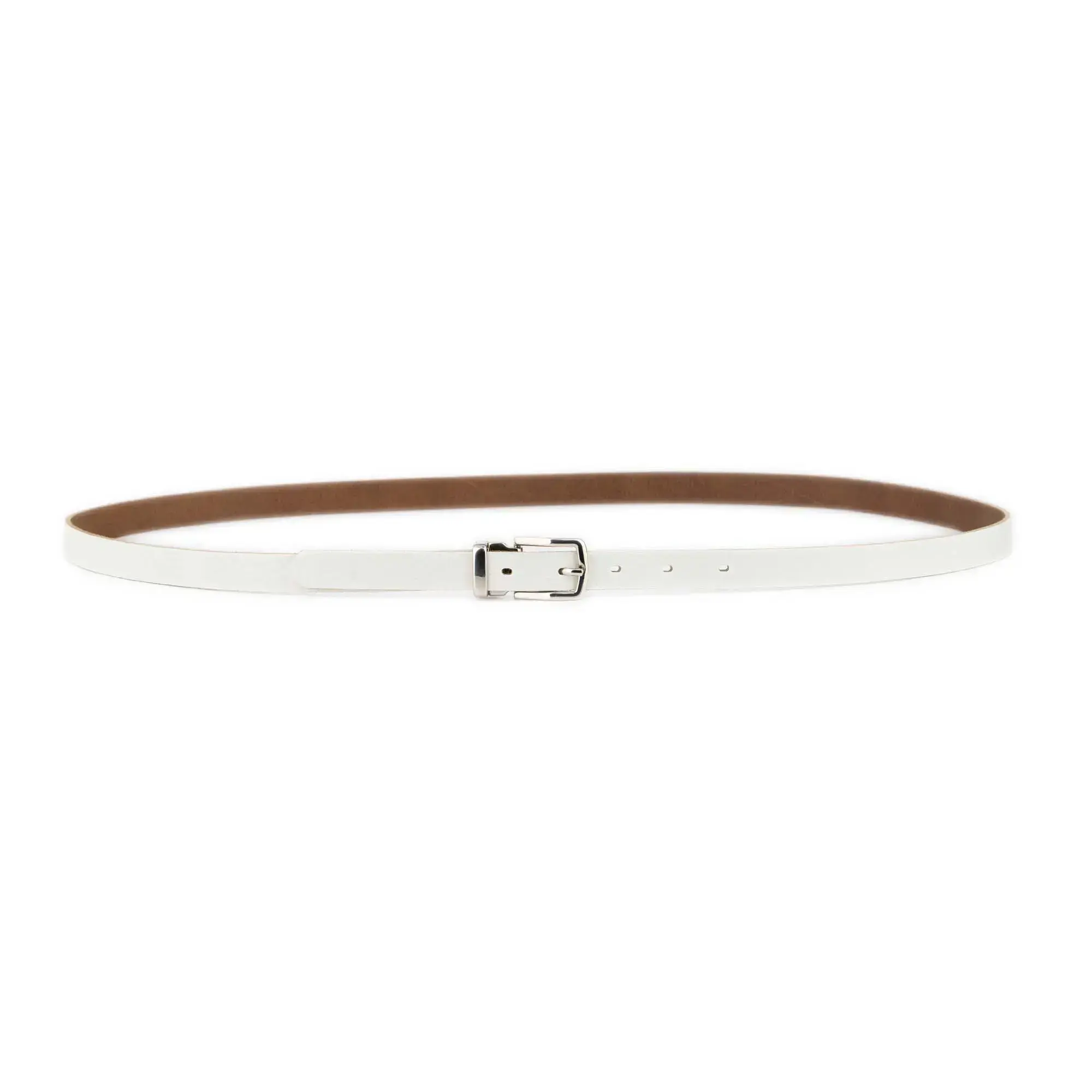Thin White Belt For Men With Silver Buckle 3