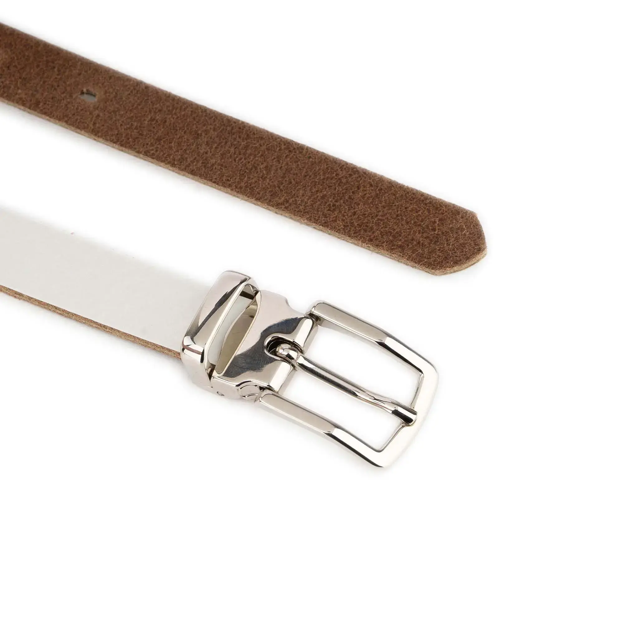 Thin White Belt For Men With Silver Buckle 4