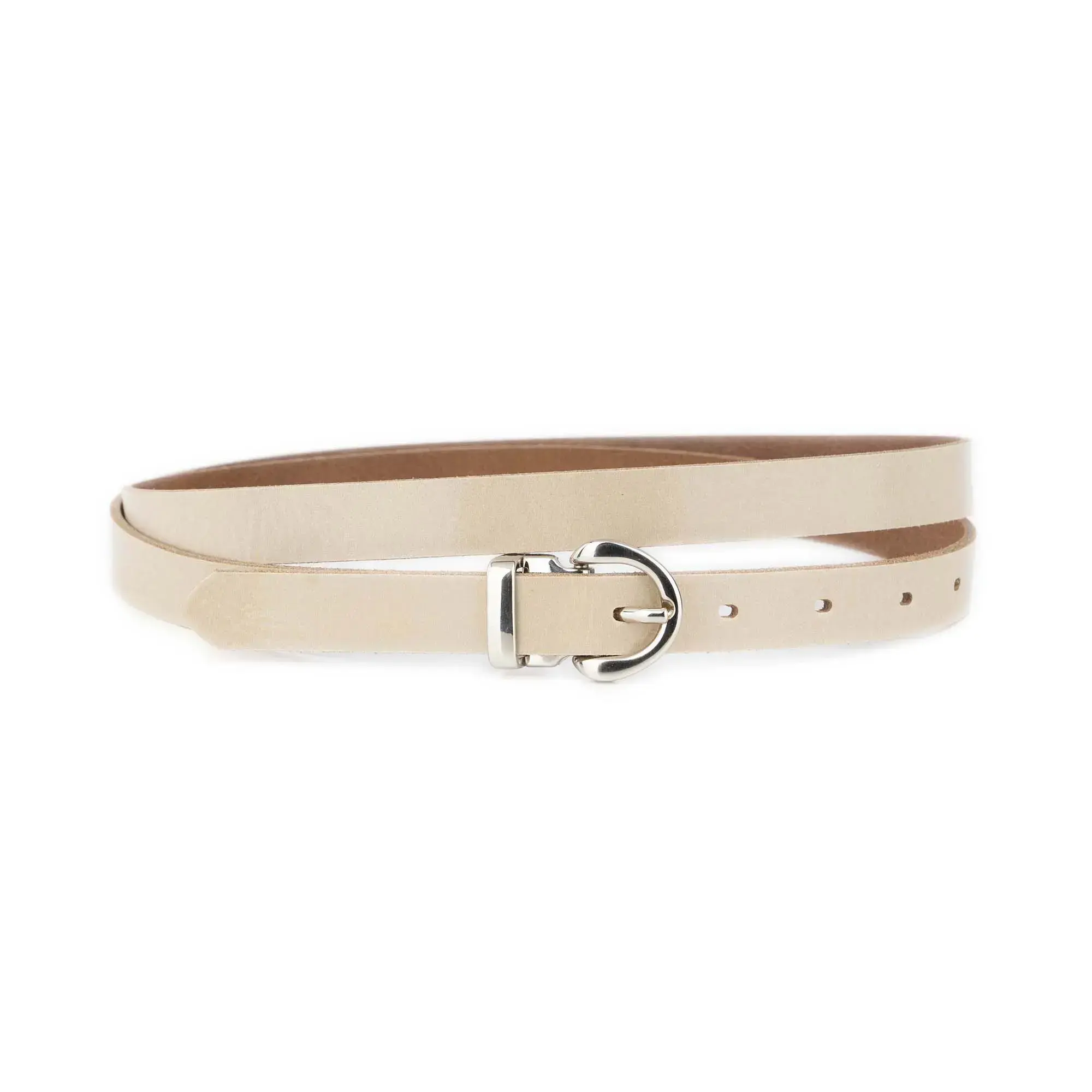 Thin Womens Cream Belt With Silver Buckle 1 GLAZZY 20 CREAM SILROUMAG