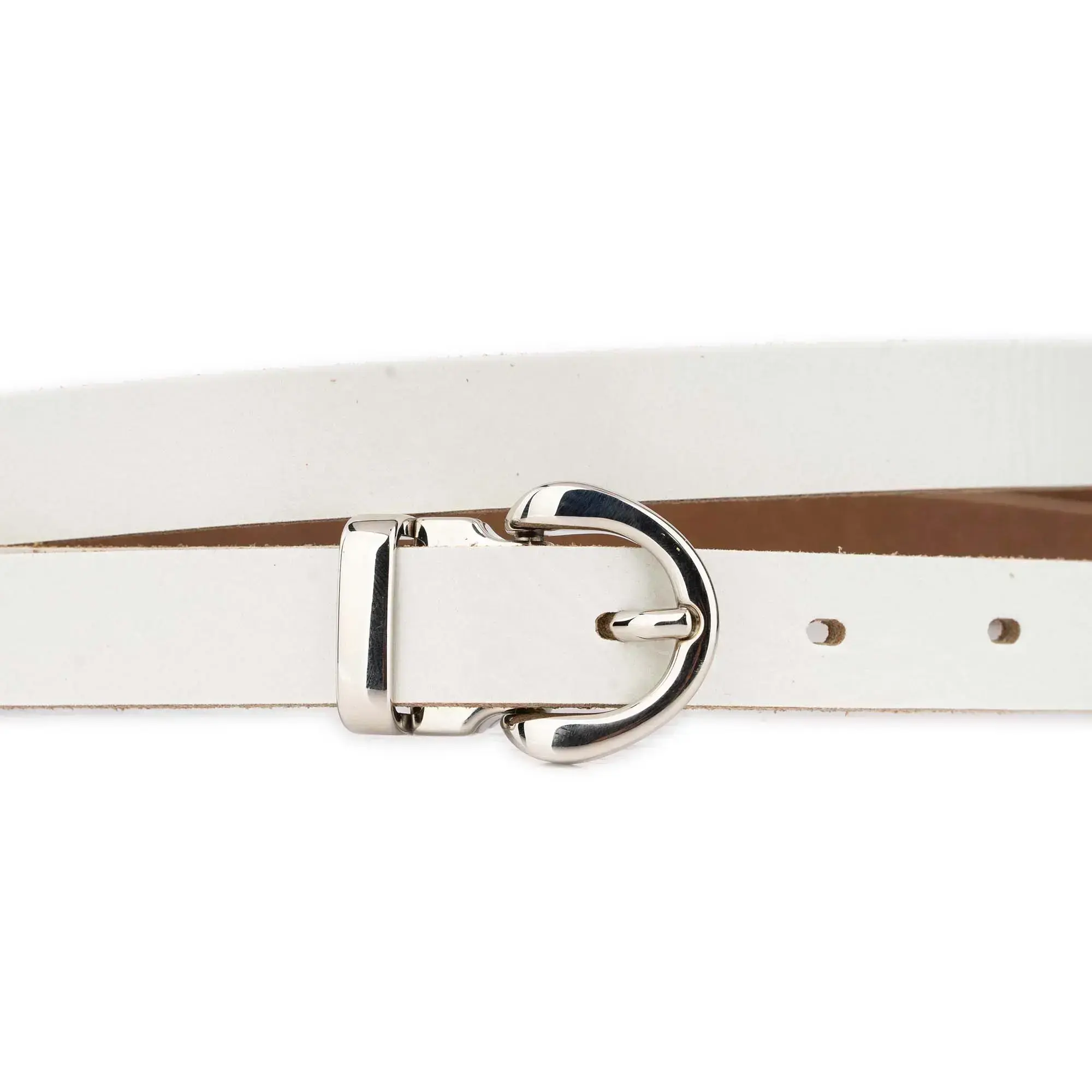 Thin Women's White Belt With Silver Buckle 2