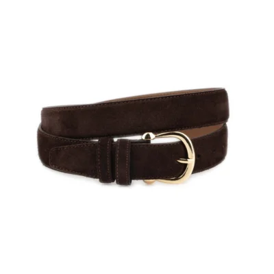 Womens Brown Suede Belt With Gold Horseshoe Buckle 1 BROW 35SUED HORGLD KSV