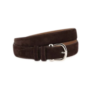 Womens Brown Suede Belt With Silver Horseshoe Buckle 1 BROW 35SUED HORSSIL KSV