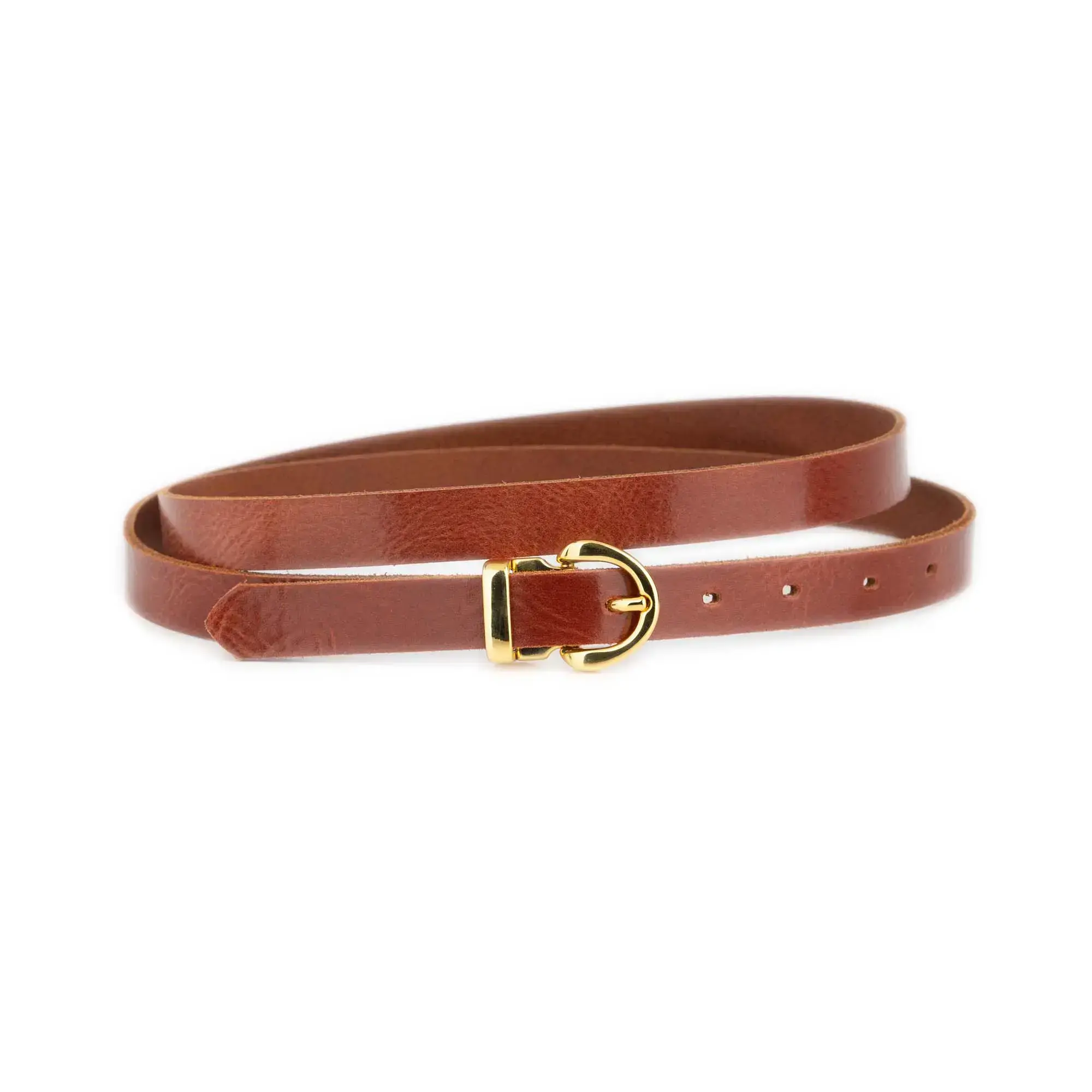 Womens Chestnut Brown Belt With Gold Buckle 1 GLAZZY 20 CHEBROW GOLROUMAG