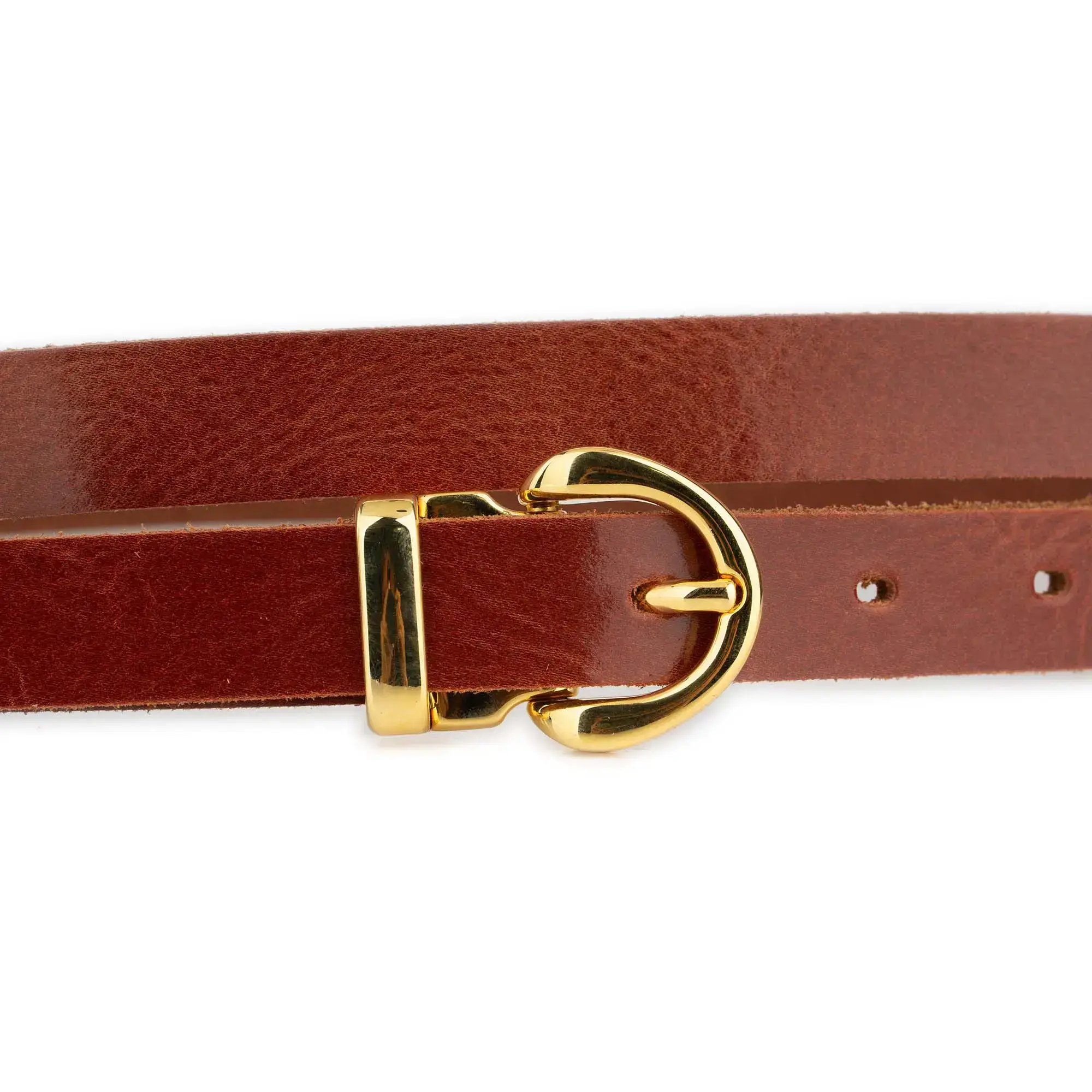 Womens Chestnut Brown Belt With Gold Buckle 3