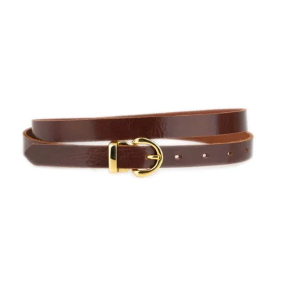 Womens Cognac Leather Belt With Gold Buckle 1 GLAZZY 20 DRCOGN GOLROUMAG