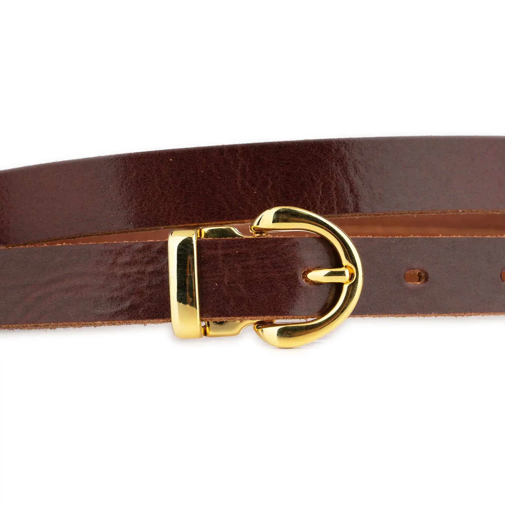 Womens Cognac Leather Belt With Gold Buckle 2