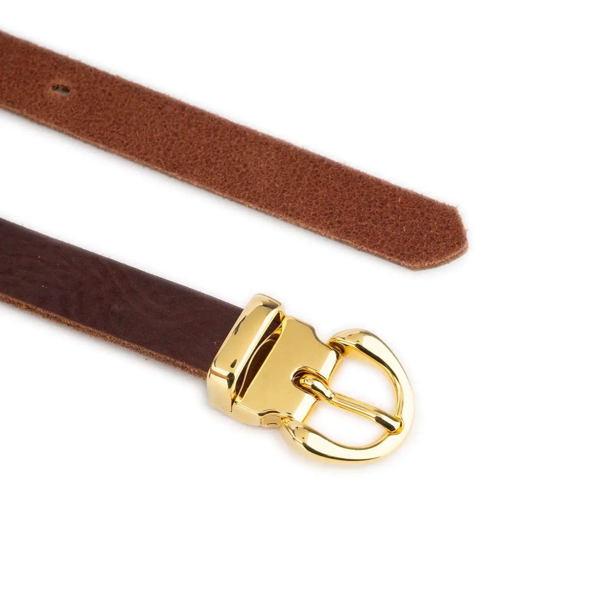 Womens Cognac Leather Belt With Gold Buckle 4