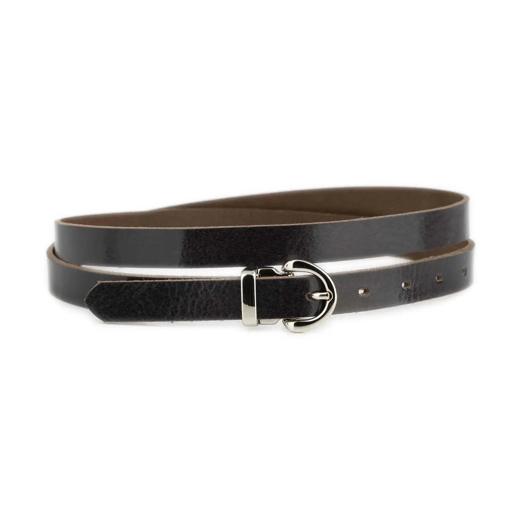 Womens Dark Brown Leather Belt With Silver Buckle Slim 3 4 inch 1 GLAZZY 20 DKBROWN SILROUMAG