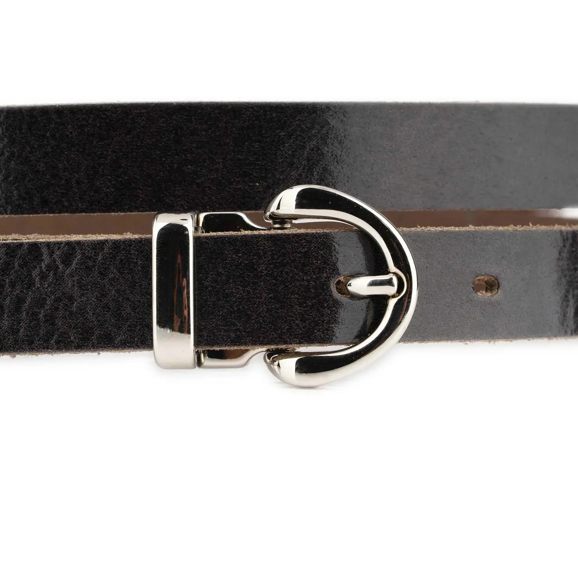 Womens Dark Brown Leather Belt With Silver Buckle Slim 3 4 inch 2