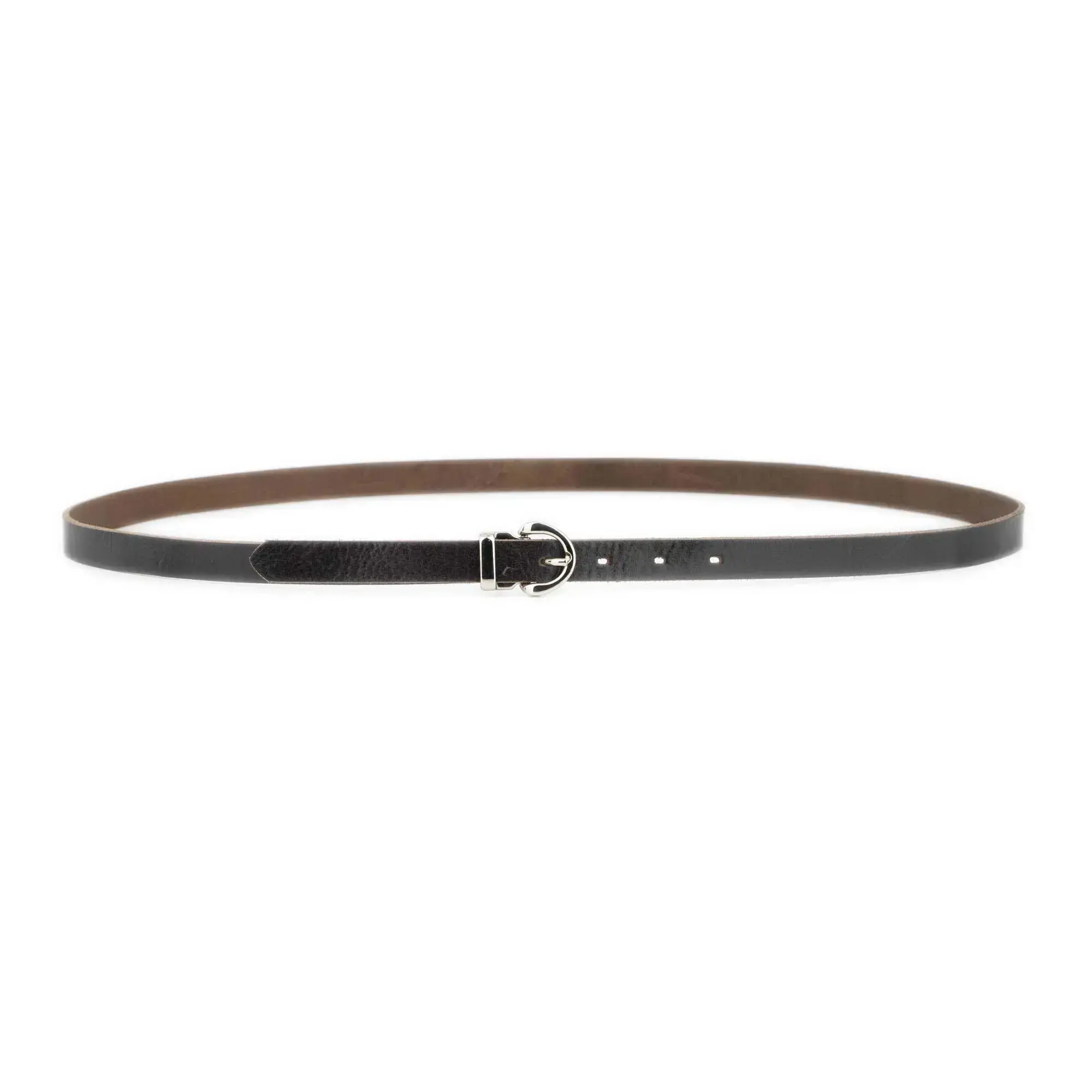 Womens Dark Brown Leather Belt With Silver Buckle Slim 3 4 inch 3