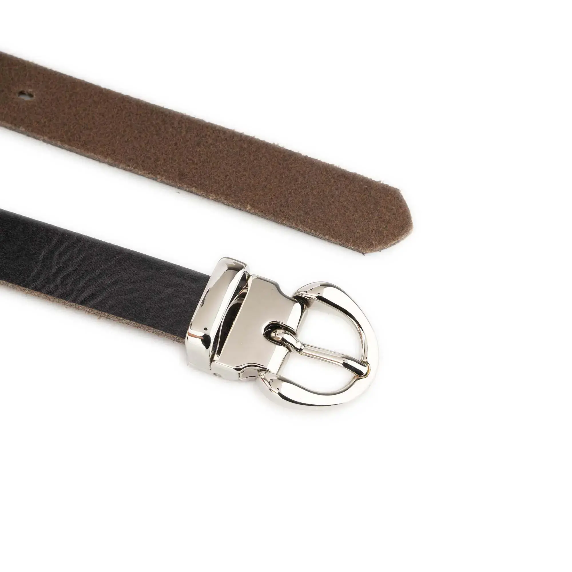 Womens Dark Brown Leather Belt With Silver Buckle Slim 3 4 inch 4