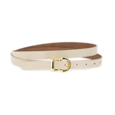 Womens Ivory Leather Belt With Gold Buckle 1 GLAZZY 20 CREAM GOLROUMAG