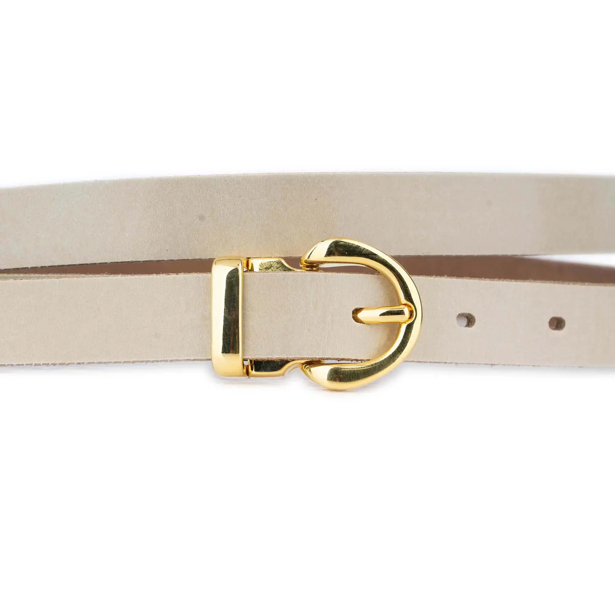 Womens Ivory Leather Belt With Gold Buckle 2