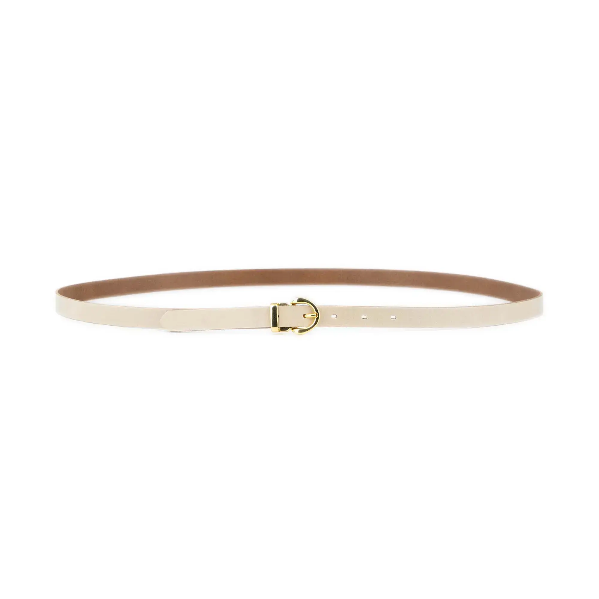 Womens Ivory Leather Belt With Gold Buckle 3