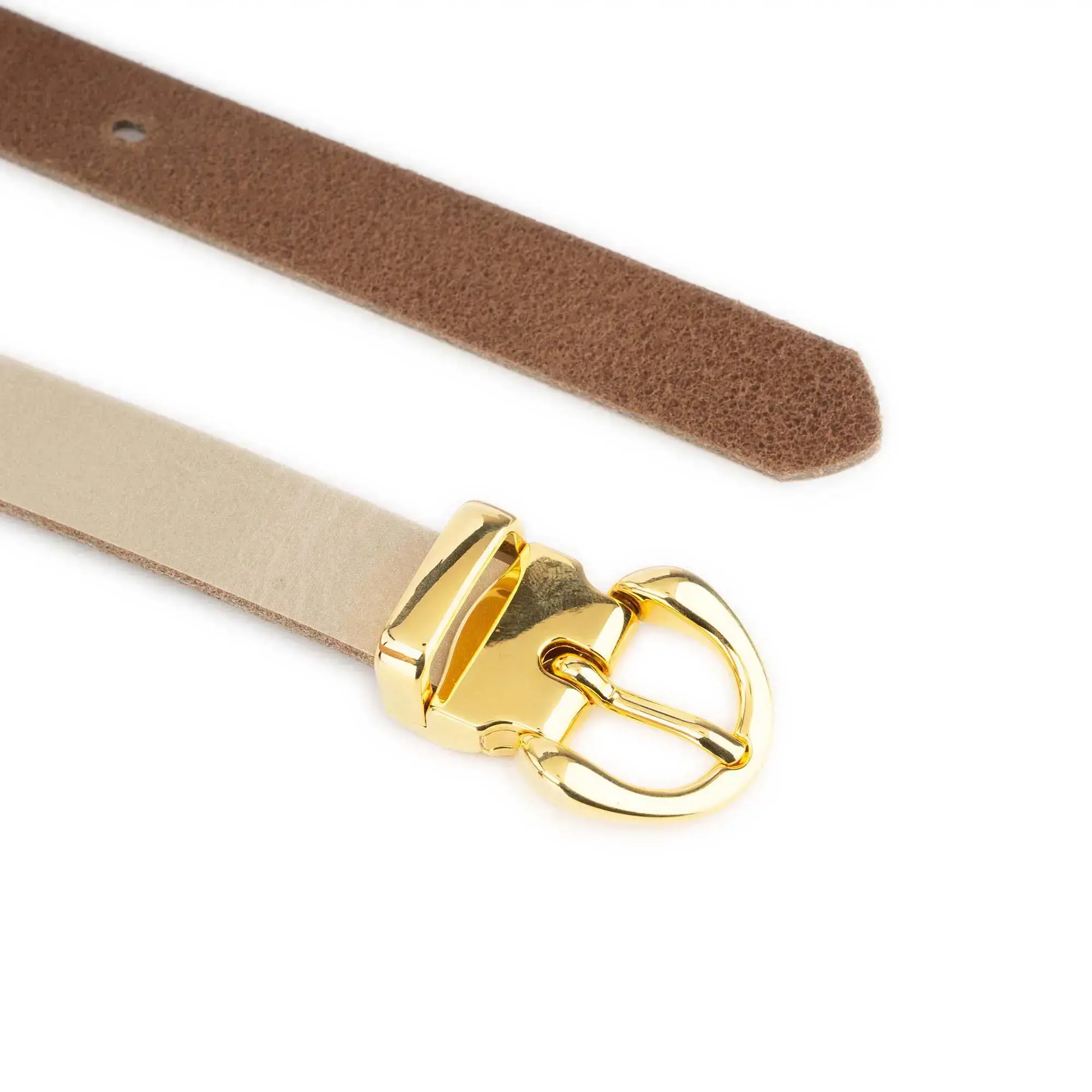Womens Ivory Leather Belt With Gold Buckle 4