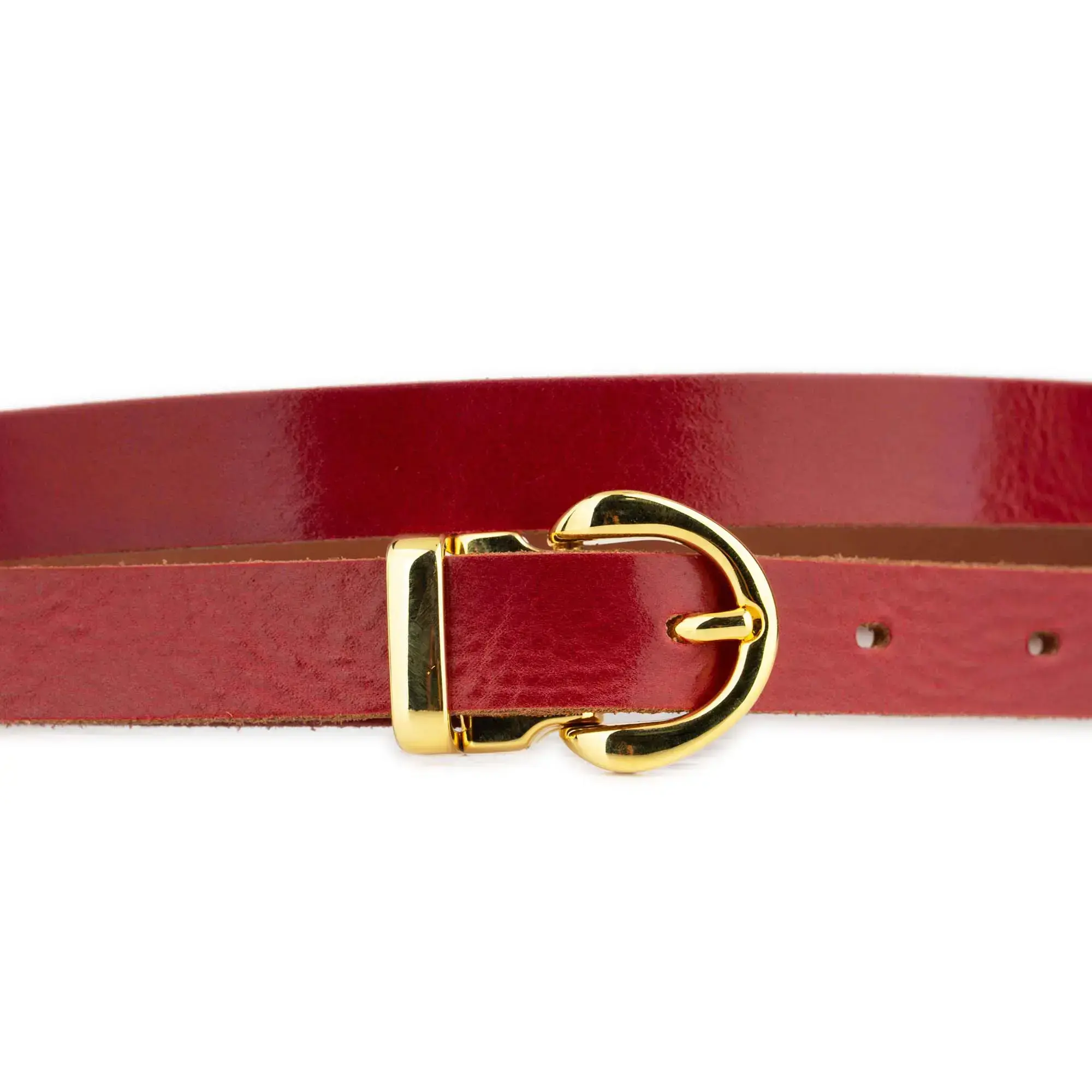 Womens Thin Red Belt With Gold Buckle 2