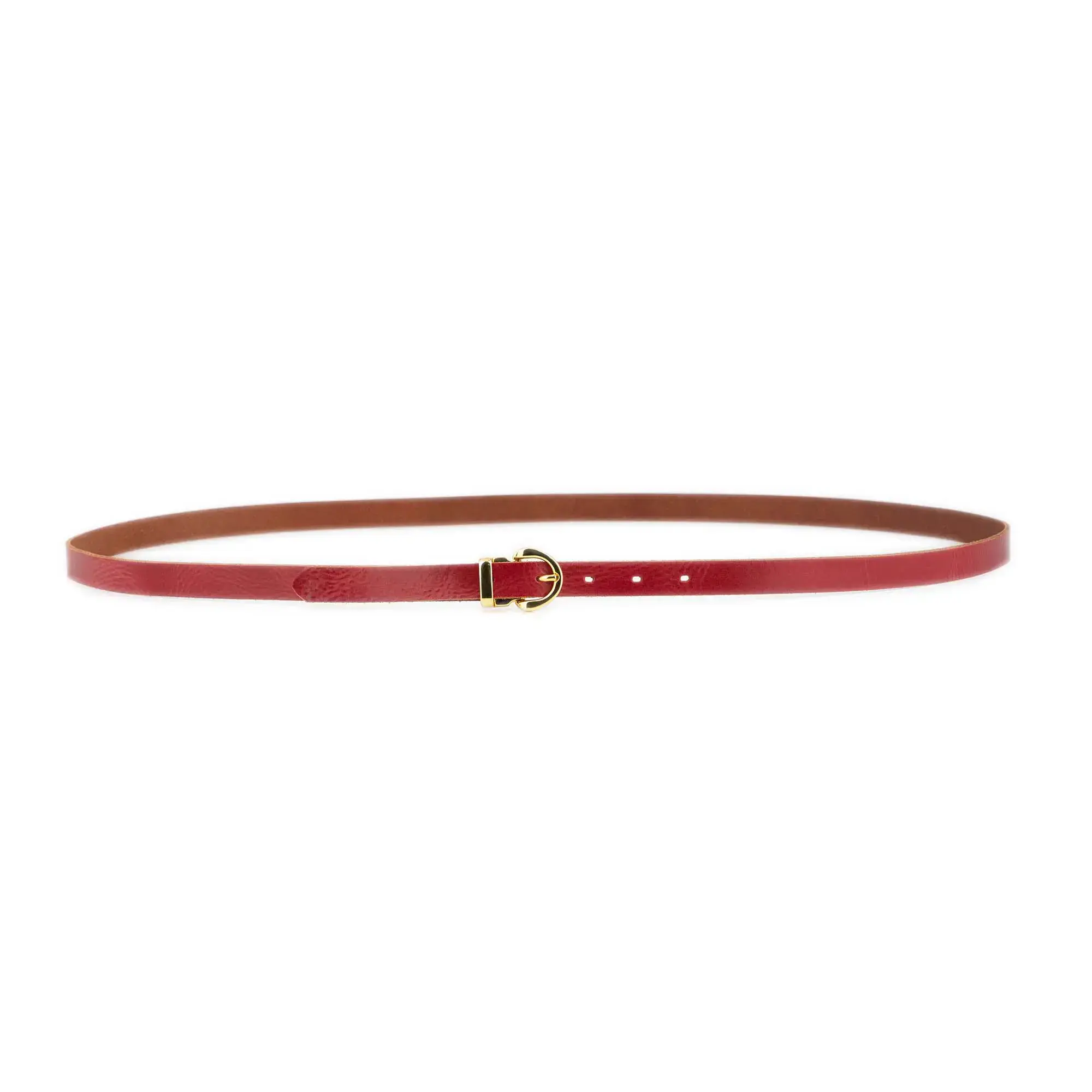 Womens Thin Red Belt With Gold Buckle 3