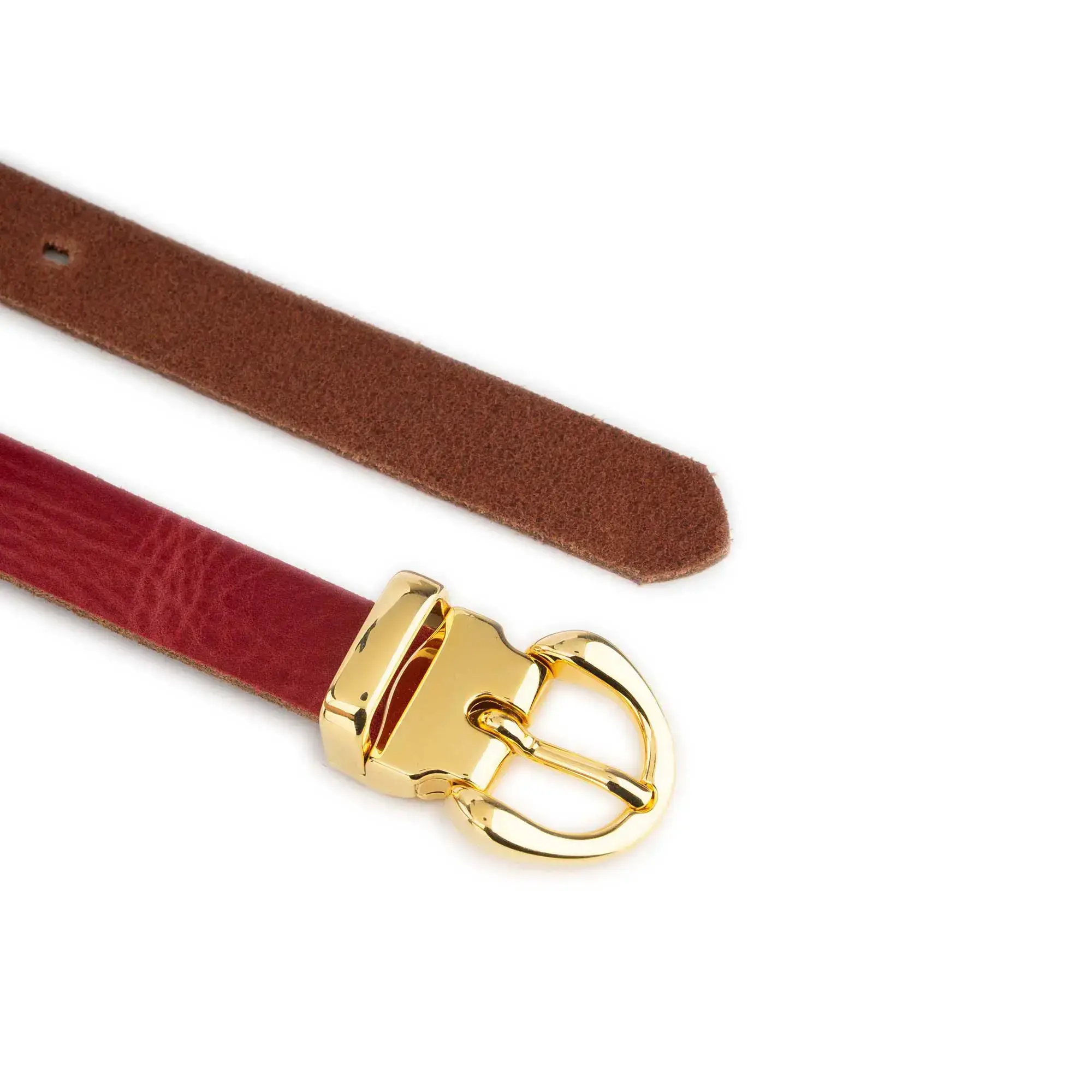 Womens Thin Red Belt With Gold Buckle 4