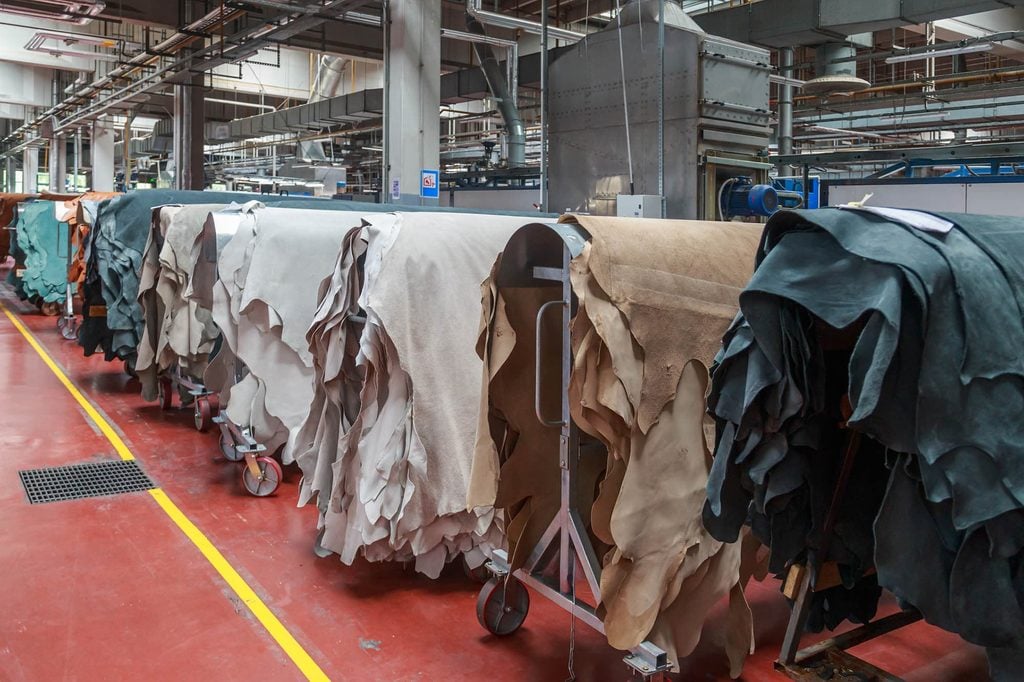 hides hanging to dry or resting in the drum